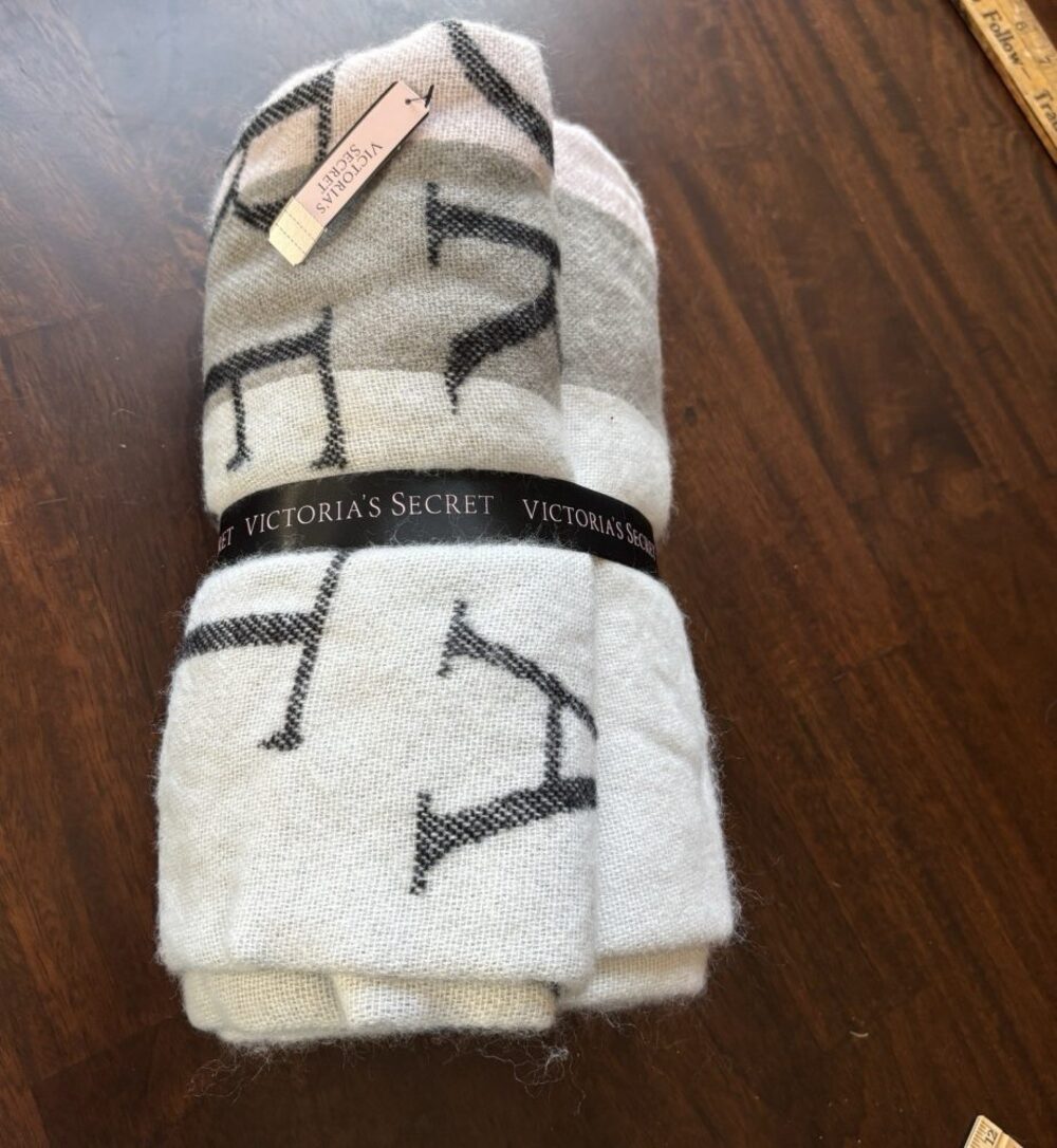 Victoria's Secret Gray/White/Black Logo cozy Blanket. 2016 edition